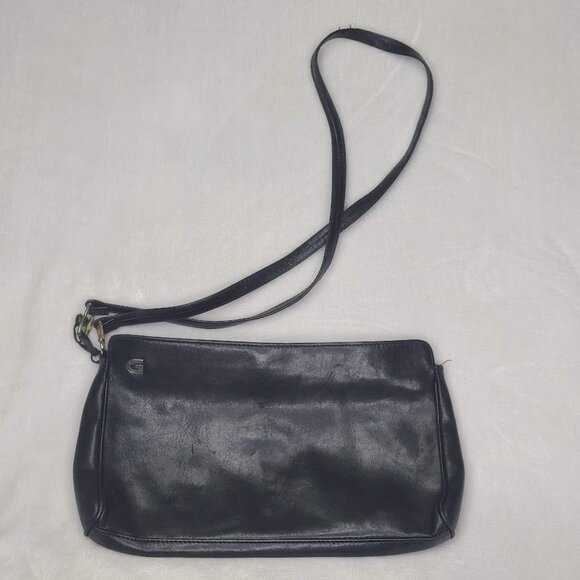 Vintage Ganson Black Leather Crossbody Bag Adjustable Strap Zippered Compartment - Picture 2 of 15